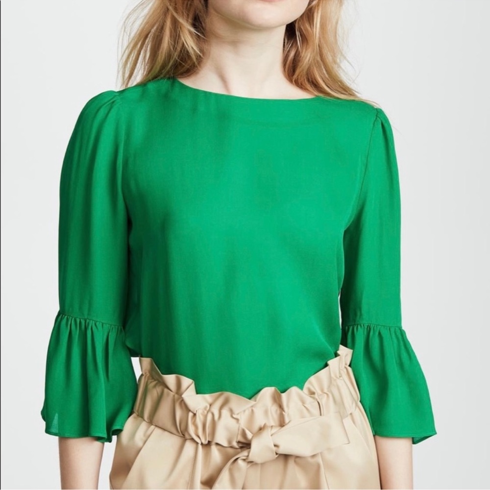 Alice + Olivia Bernice Silk Top in Juniper Green